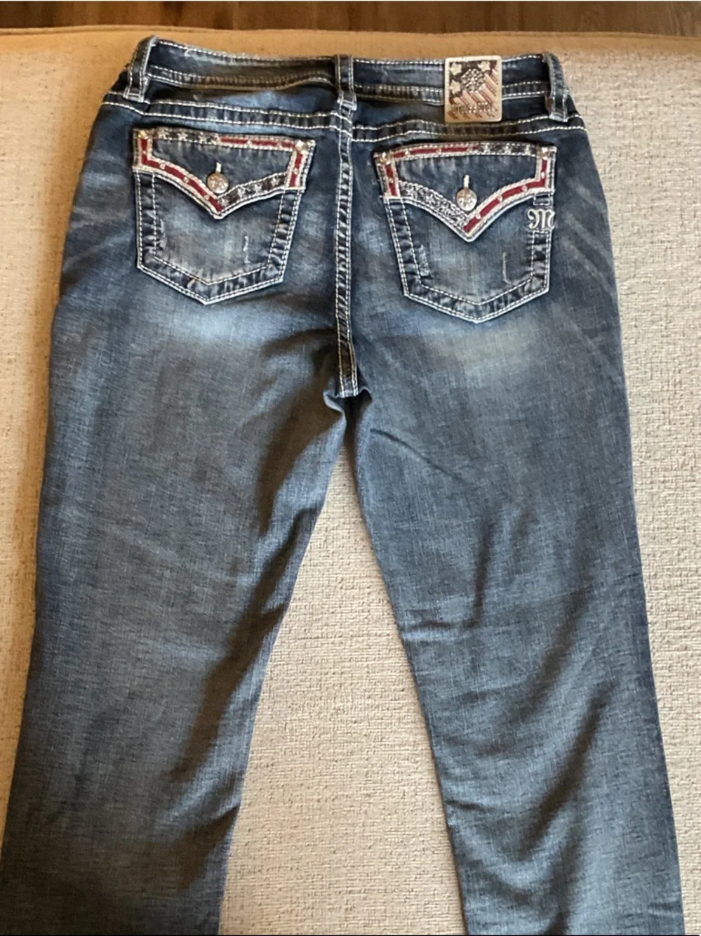 Miss Me Ankle Skinny Embellished USA Red White Blue Bling Jeans 32 Patriotic - Picture 13 of 13